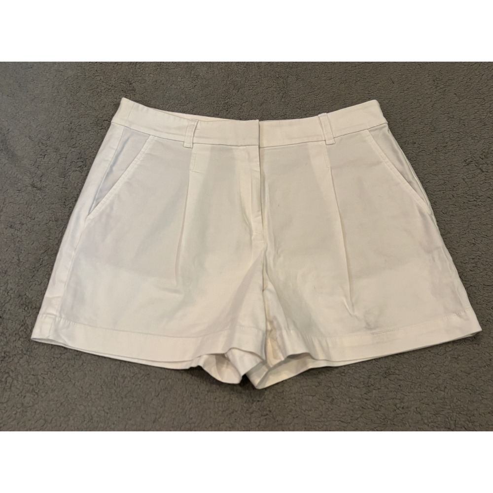 LOFT Womens White Pleated Chino Shorts High Rise Cotton Stretch Size 8